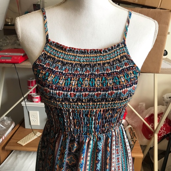 Monteau Los Angelos Long Multicolored Smocked BOHO Sundress small - Picture 3 of 5